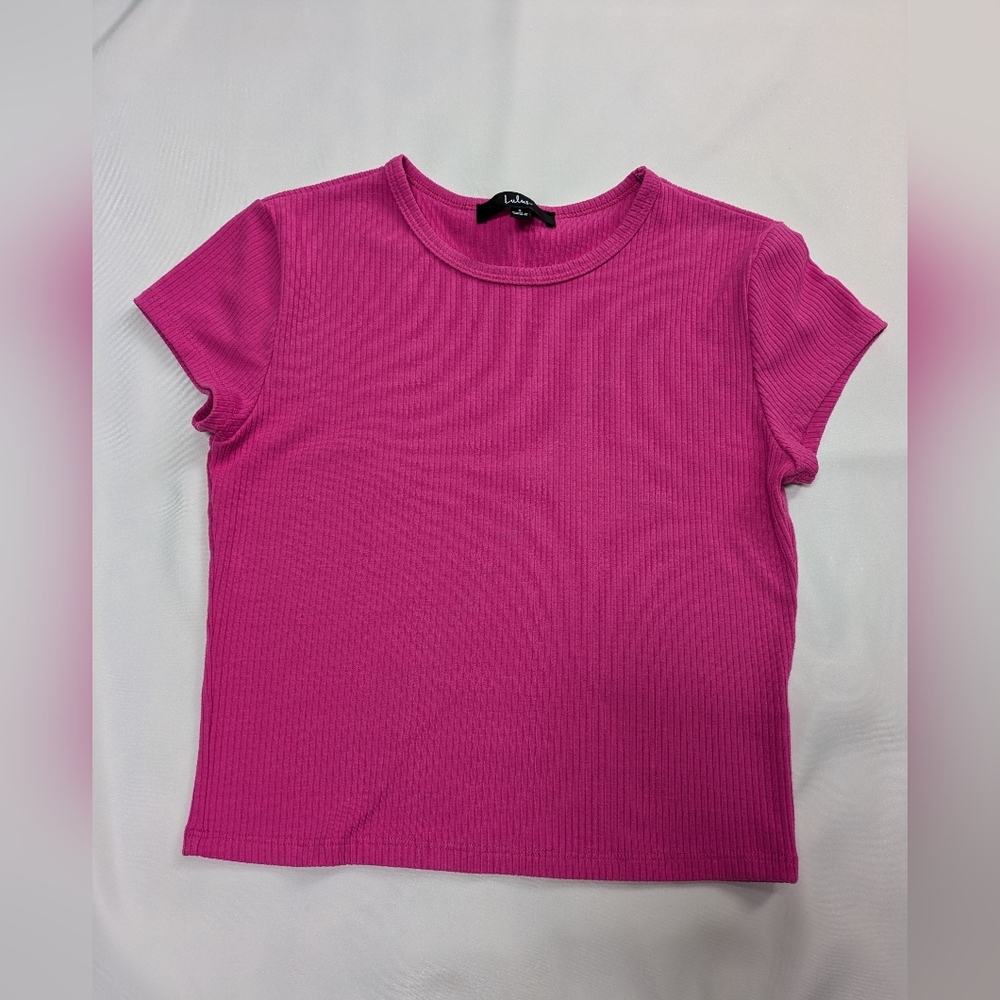 Lulus Crew Neck Short Sleeve Ribbed Top - Picture 2 of 3